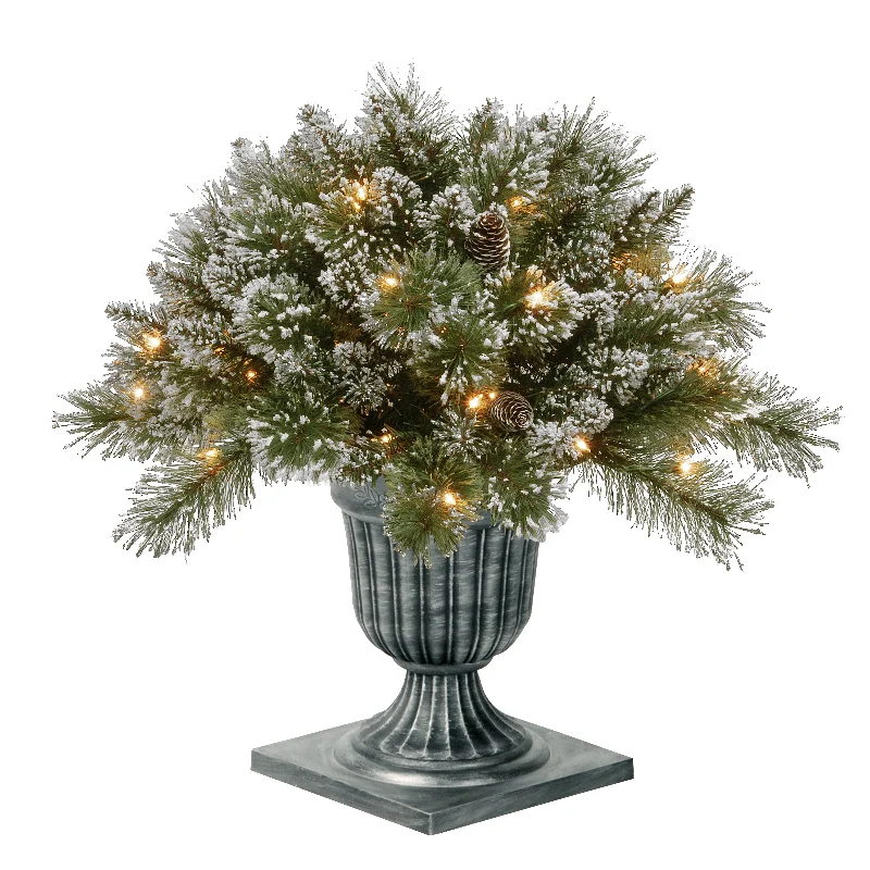 18 in. Pre-Lit Glittery Bristle Pine Porch Bush with LED Lights