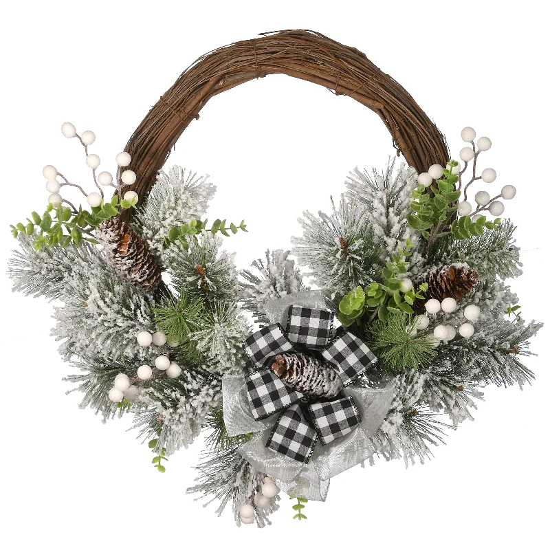 22 in. Snowy Christmas Wreath with Bow