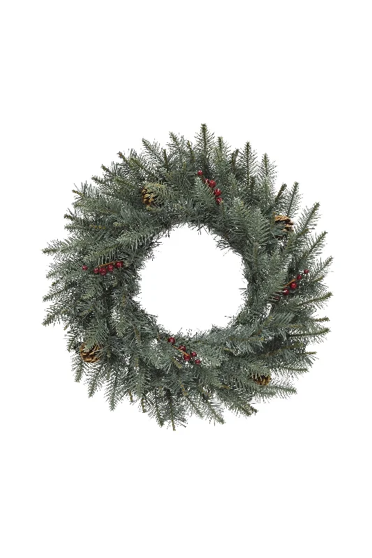 24" Carolina Spruce Wreath with Pine Cones & Red Berry Clusters