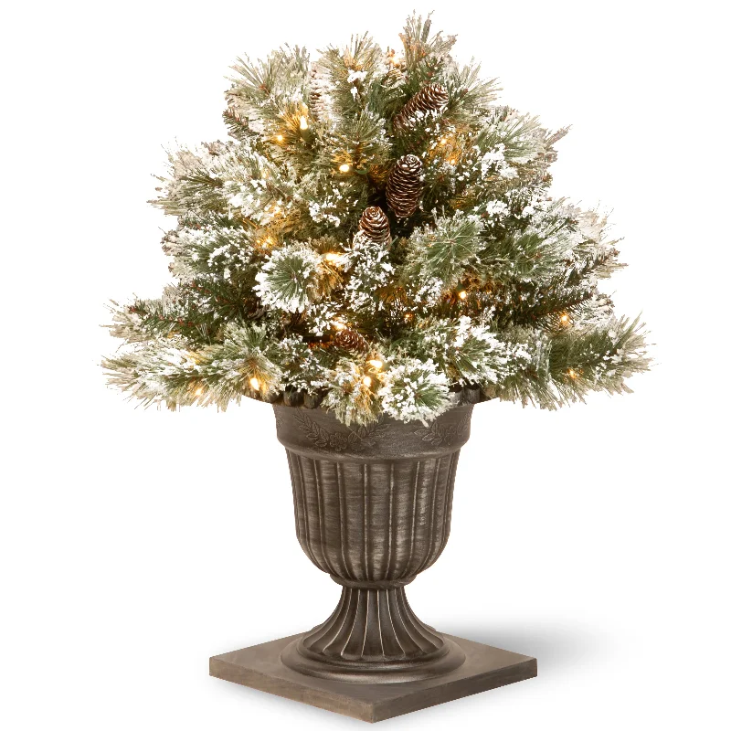 24 in. Pre-Lit Glittery Bristle Pine Porch Bush with Clear Lights