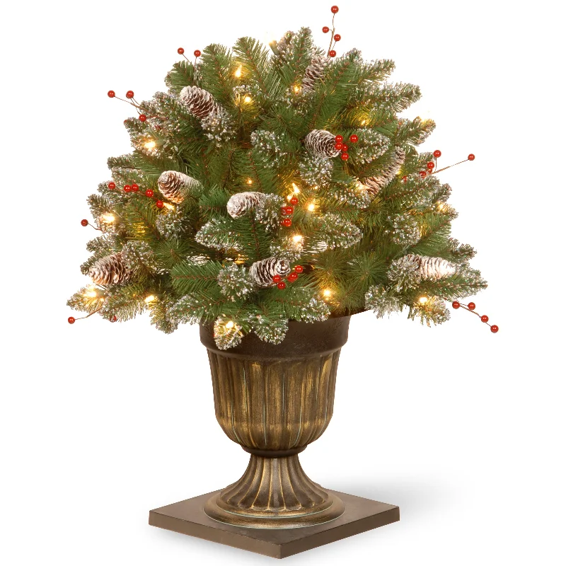 24 in. Pre-Lit Glittery Mountain Spruce Porch Bush with Clear Lights