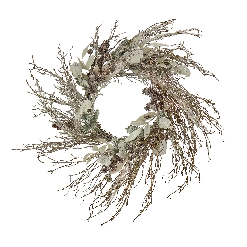 24 in. Pre-Lit Alpine Snow Lump Wreath with Pure White LED Rice Lights