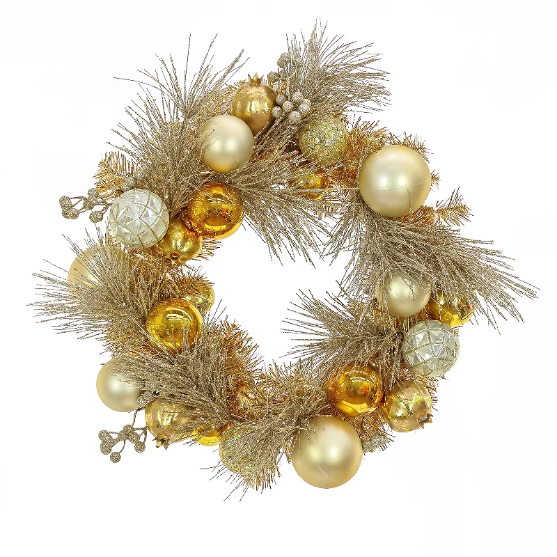 24 in. Pre-Lit Christmas Be Merry Trimmed Gold Wreath with Warm White LED Lights