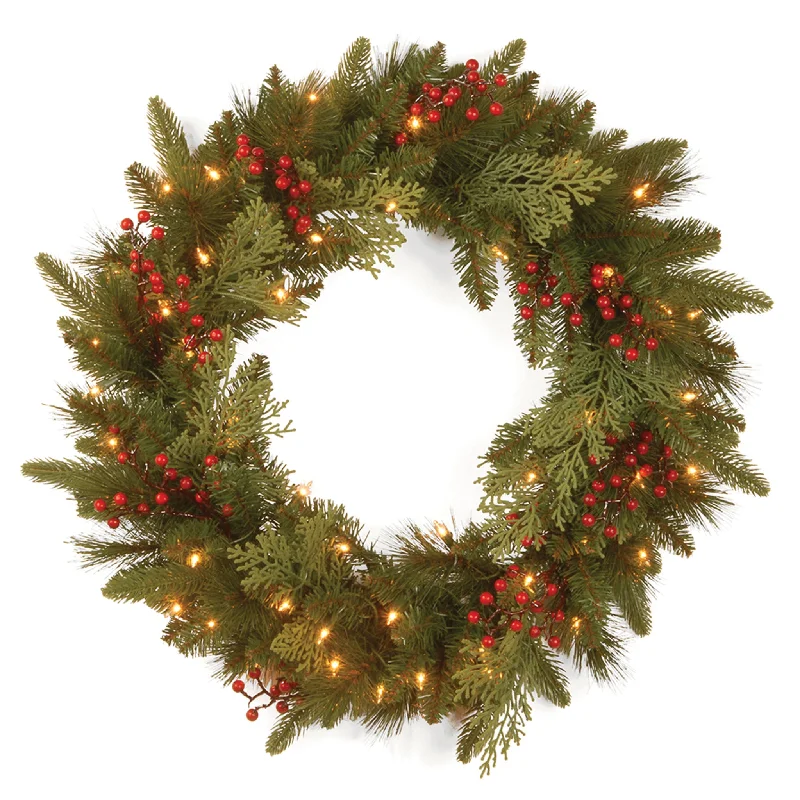 24 in. Pre-Lit Classical Collection Wreath with Warm White LED Lights