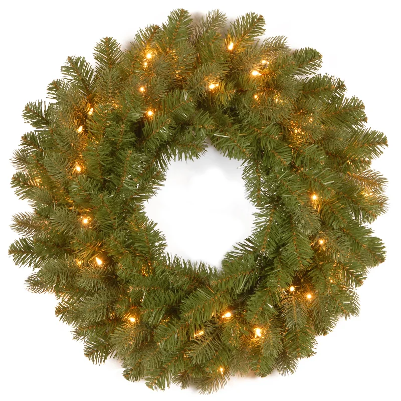 24 in. Pre-Lit Downswept Douglas Fir Wreath with Warm White LED Lights