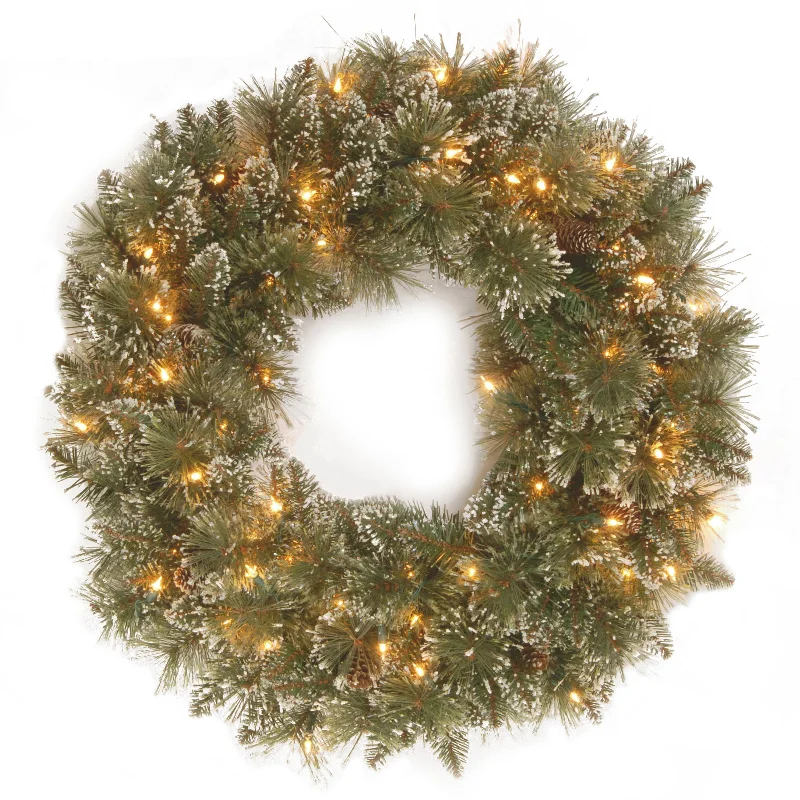 24 in. Pre-Lit Glittery Bristle Pine Wreath with Twinkly LED Lights