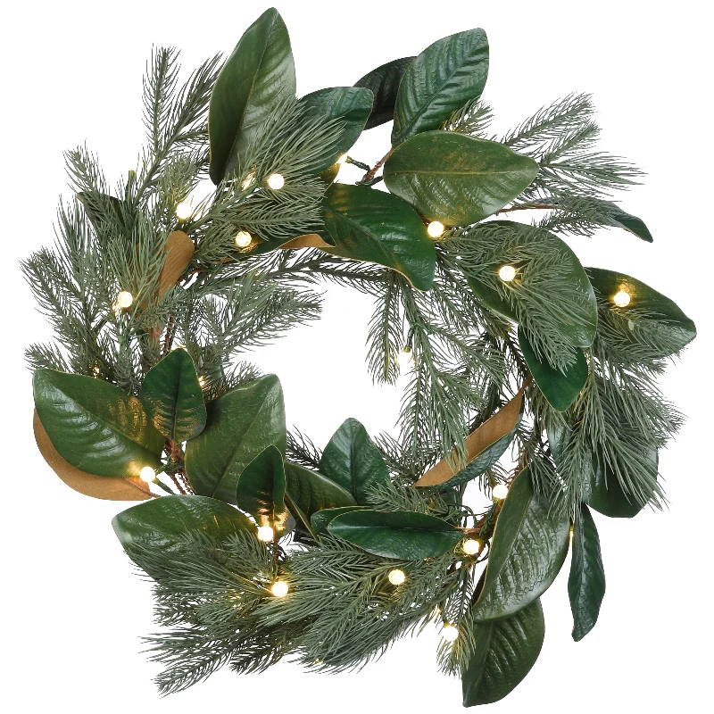 24 in. Pre-Lit Magnolia Mix Pine Wreath with LED Lights