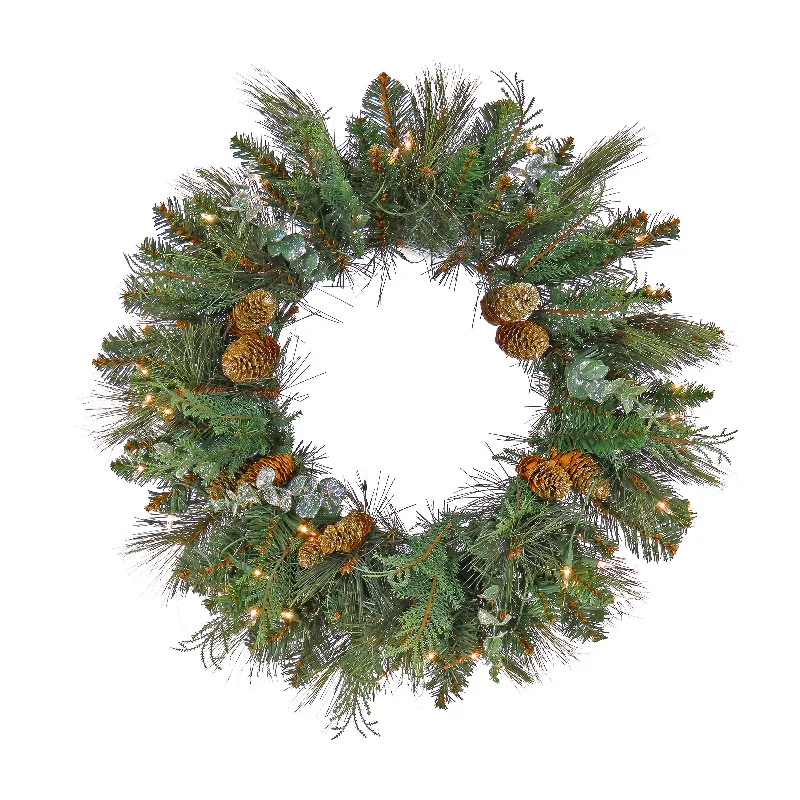 24 in. Pre-Lit North Conway Wreath with Clear Lights