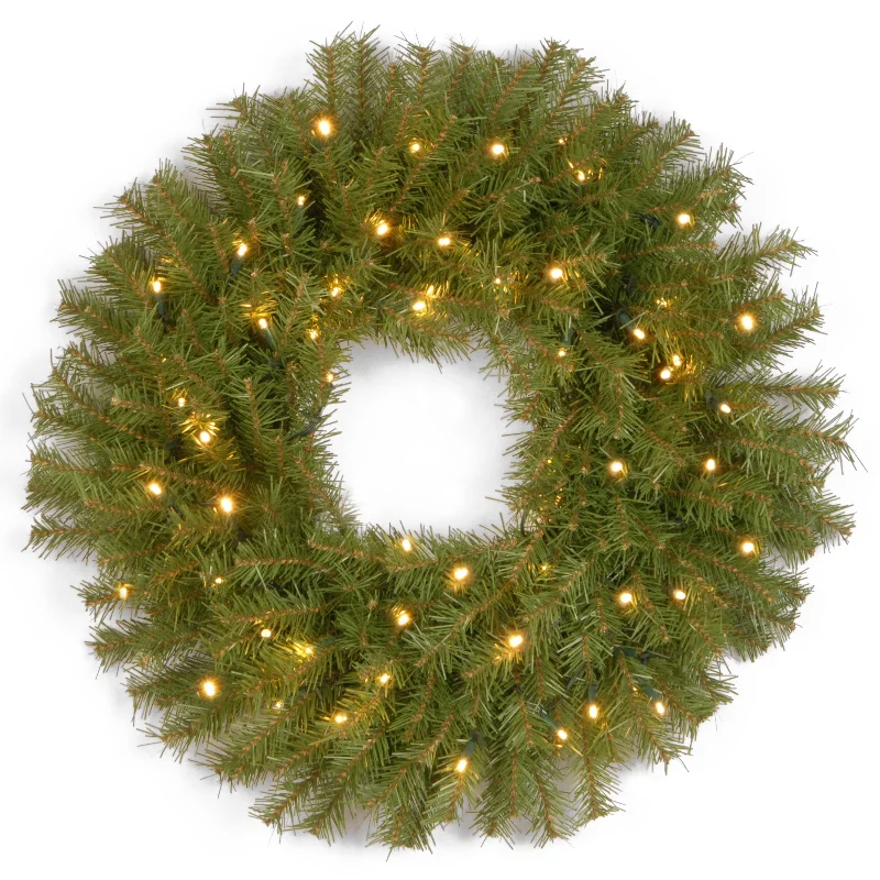 24 in. Pre-Lit Norwood Fir Wreath with Battery Operated Warm White LED Lights