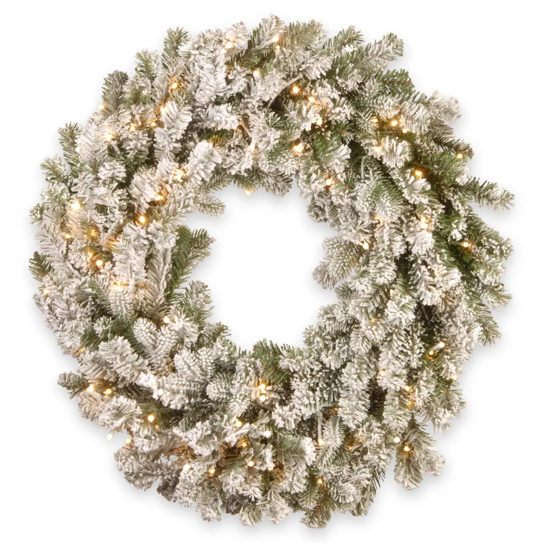 24 in. Pre-Lit Snowy Sheffield Spruce Wreath with Twinkly LED Lights