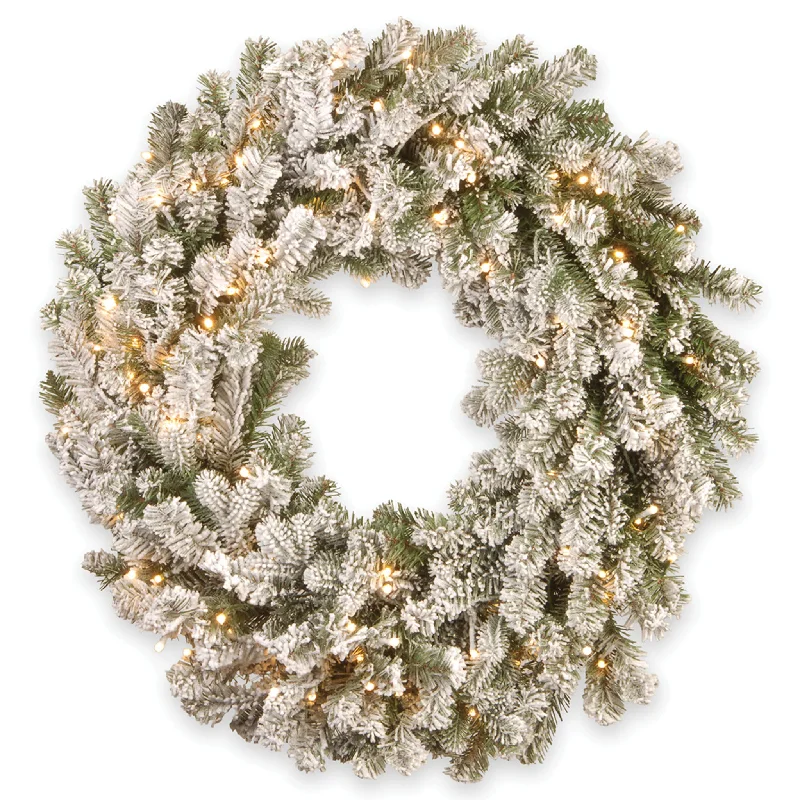 24 in. Pre-Lit Snowy Sheffield Spruce Wreath with Warm White LED Lights