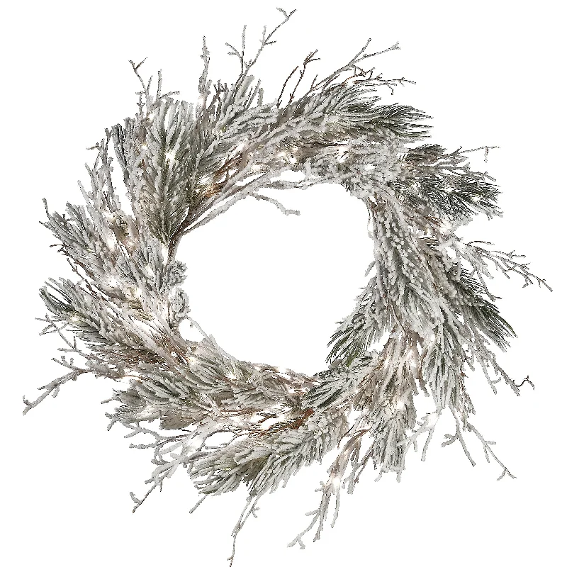 24 in. Pre-Lit Snowy Twig Wreath