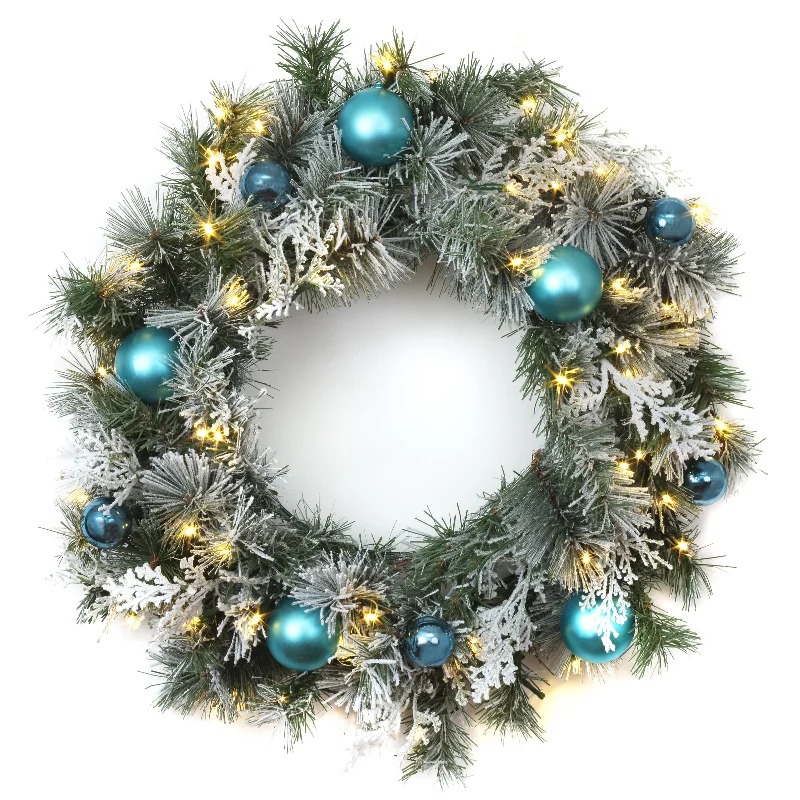 24 in. Pre-Lit Tinkham Pine Wreath with LED Lights