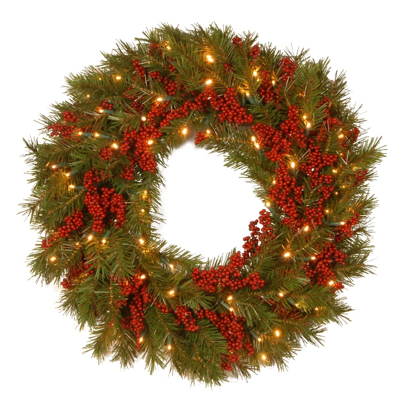 24 in. Pre-Lit Valley Pine Wreath with Warm White LED Lights