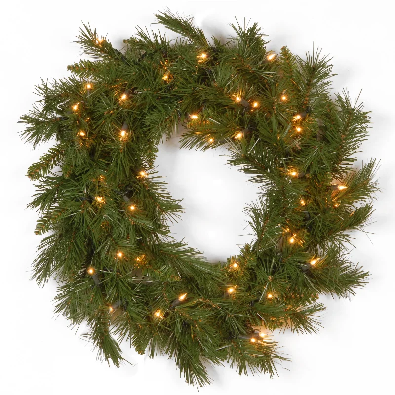 24 in. Pre-Lit Winchester Pine Wreath with Clear Lights