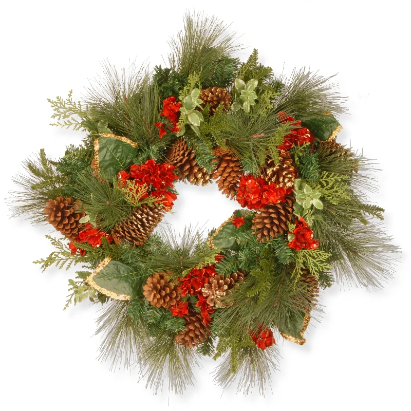 27 in. Hydrangea Pine Evergreen Wreath