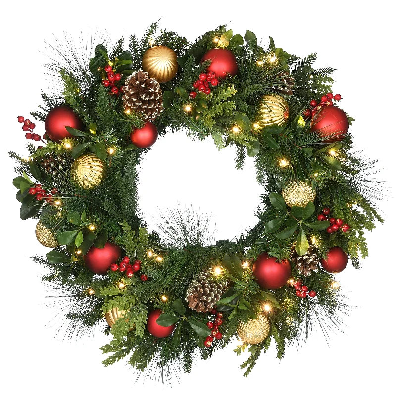 28 in. Pre-Lit Decorated Rural Homestead Wreath with LED Lights