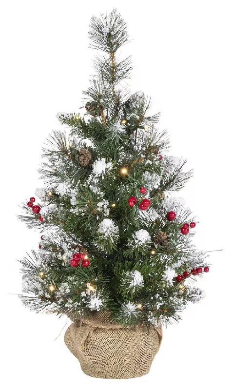 2' Battery-Operated Windsor Glazier Pine Potted Artificial Christmas Tree with Dual LED Lights