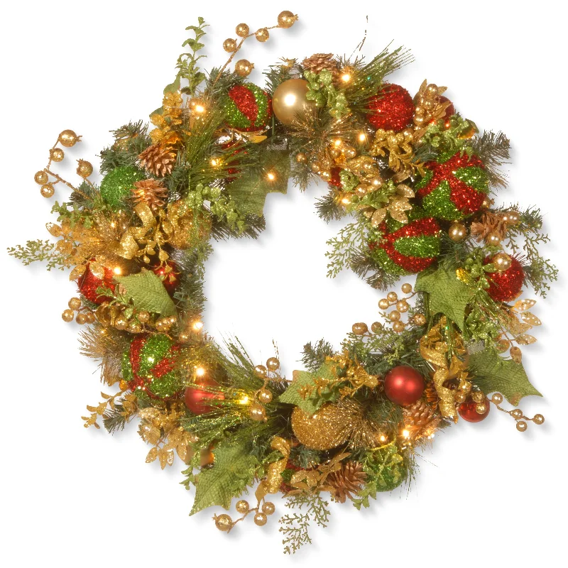 30 in. Pre-Lit Decorated Wreath with LED Lights