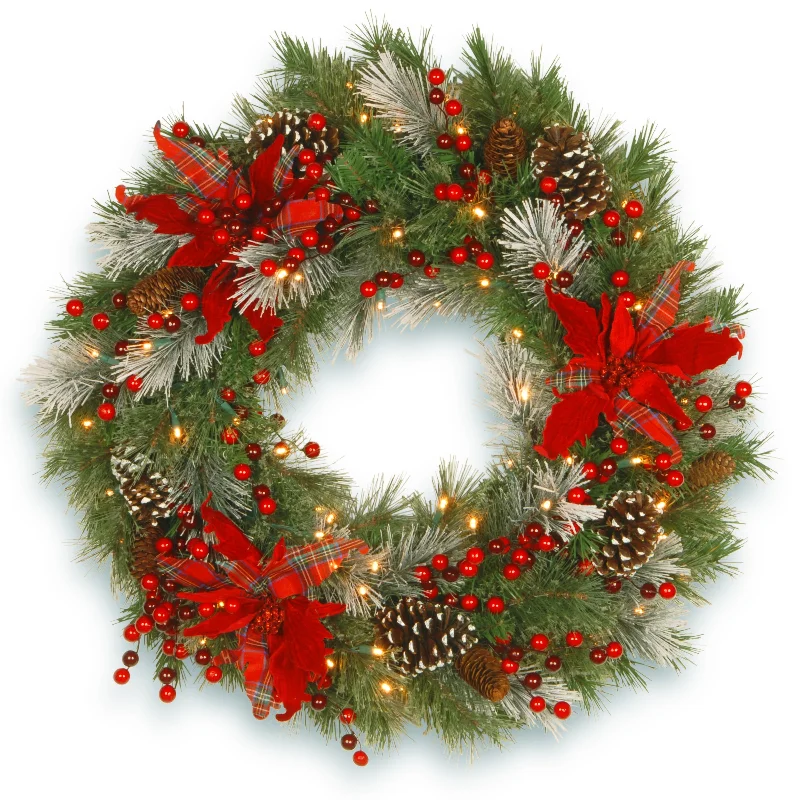 30 in. Pre-Lit Decorative Collection Tartan Plaid Wreath with Warm White LED Lights