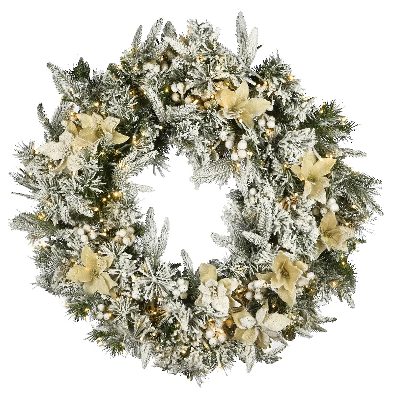 30 in. Pre-Lit Frosted Colonial Fir Wreath with Dual Color LED Cosmic Lights