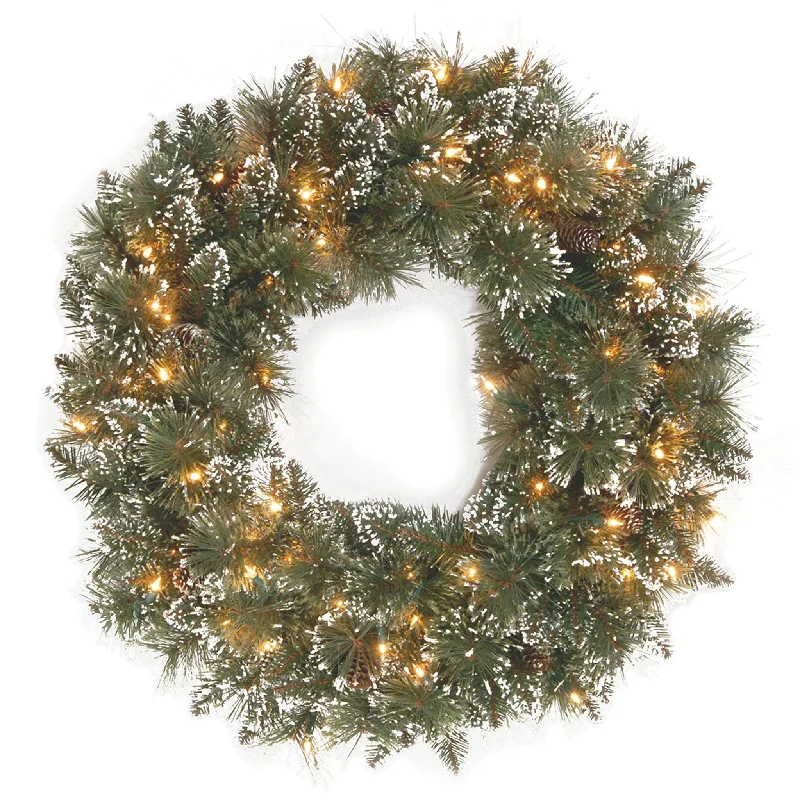 30 in. Pre-Lit Glittery Bristle Pine Wreath with Clear Lights