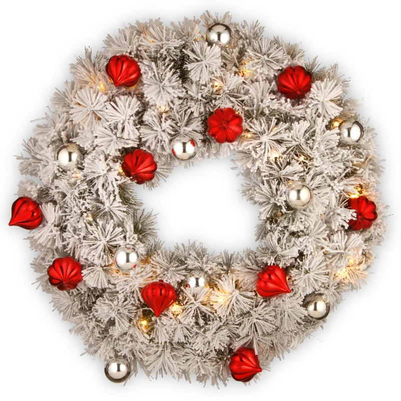 30 in. Pre-Lit Snowy Bristle Pine Wreath with LED Lights