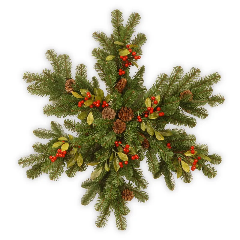 32 in. Pre-Lit Decorative Collection Berry Leaf Snowflake with Warm White LED Lights