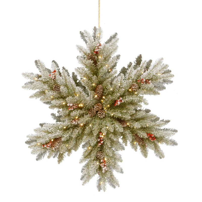 32 in. Pre-Lit  Dunhill Fir Double-Sided Flocked Snowflake with LED Lights