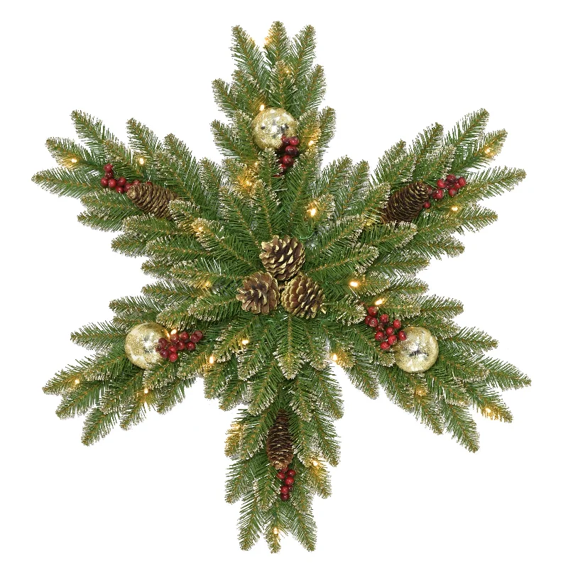 32 in. Pre-Lit Glittery Gold Dunhill Fir Snowflake with LED Lights