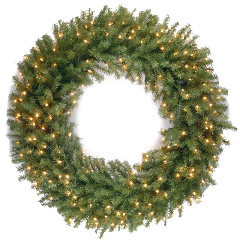 36 in. Pre-Lit Memory-Shape Norwood Fir Wreath with White LED Lights