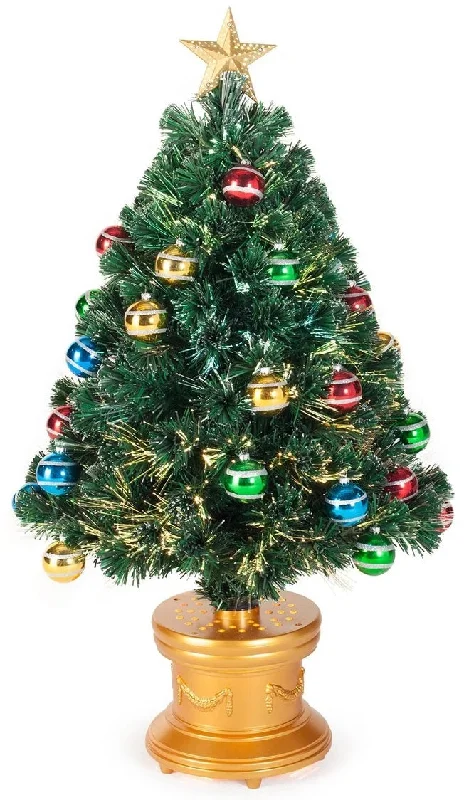 3' Fiber Optic Fireworks Artificial Christmas Tree with Glittered Ball Ornaments