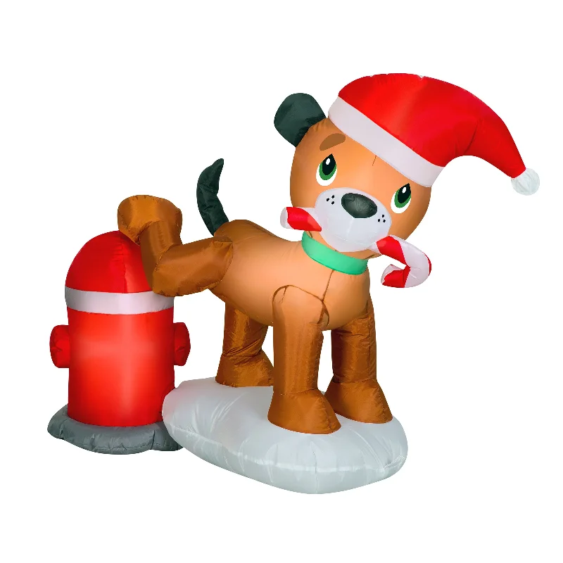 Inflatable Puppy Dog and Fire Hydrant, LED Lights, Plug In, Christmas Collection, 4 Feet