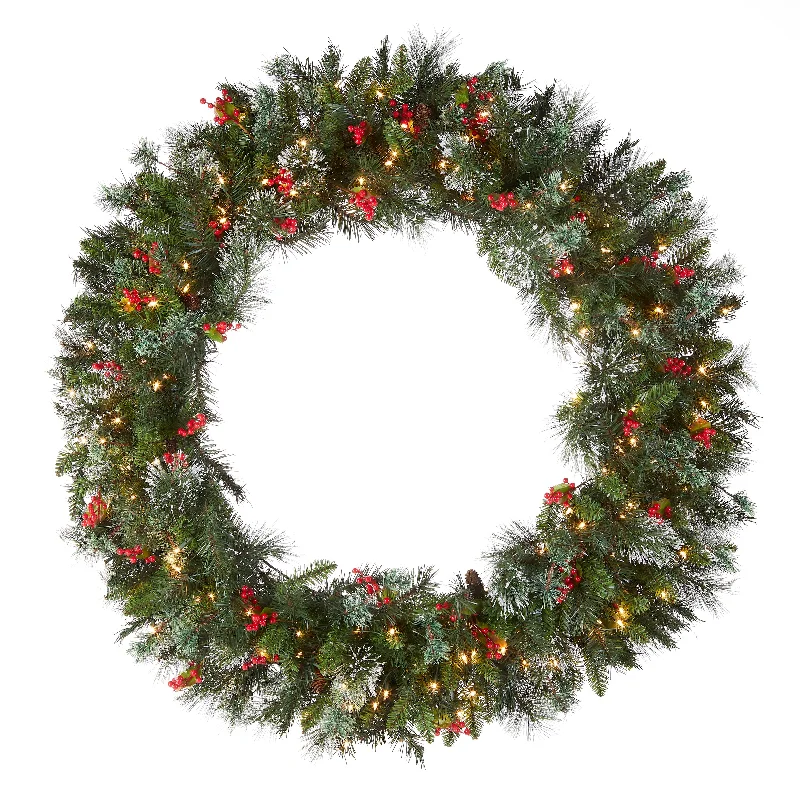 48 in. Pre-Lit Wintry Pine Wreath with Clear Lights