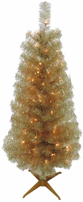 4' Pre-Lit Champagne Tinsel Tree