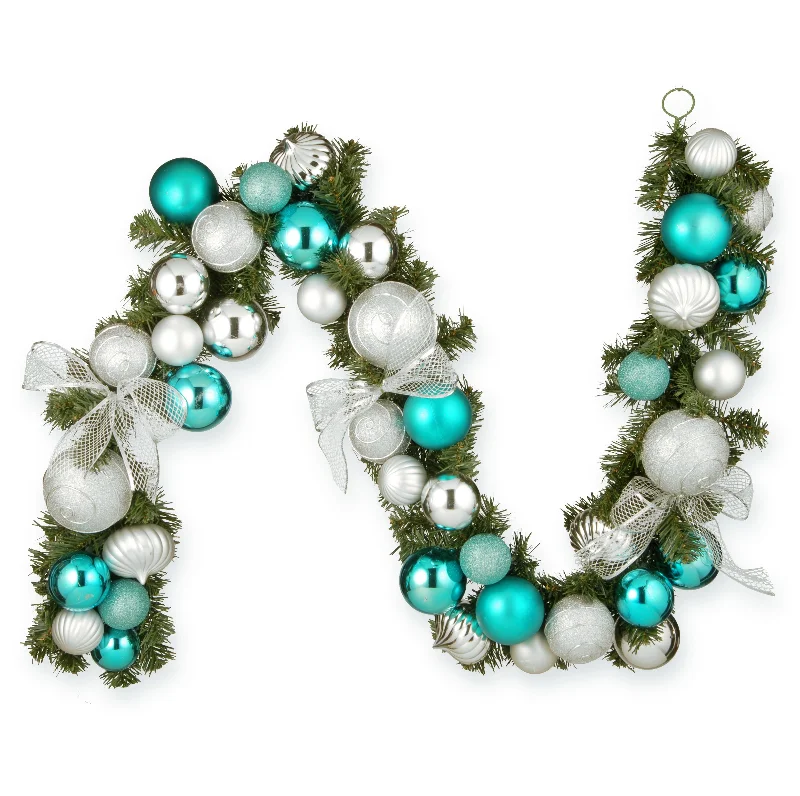 6 ft. Evergreen Silver and Blue Ornament Garland