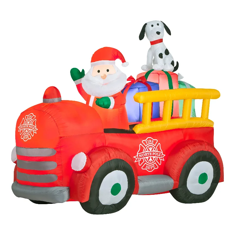 Inflatable Santa in Vintage Firetruck, LED Lights, Plug In, Christmas Collection, 6 Feet