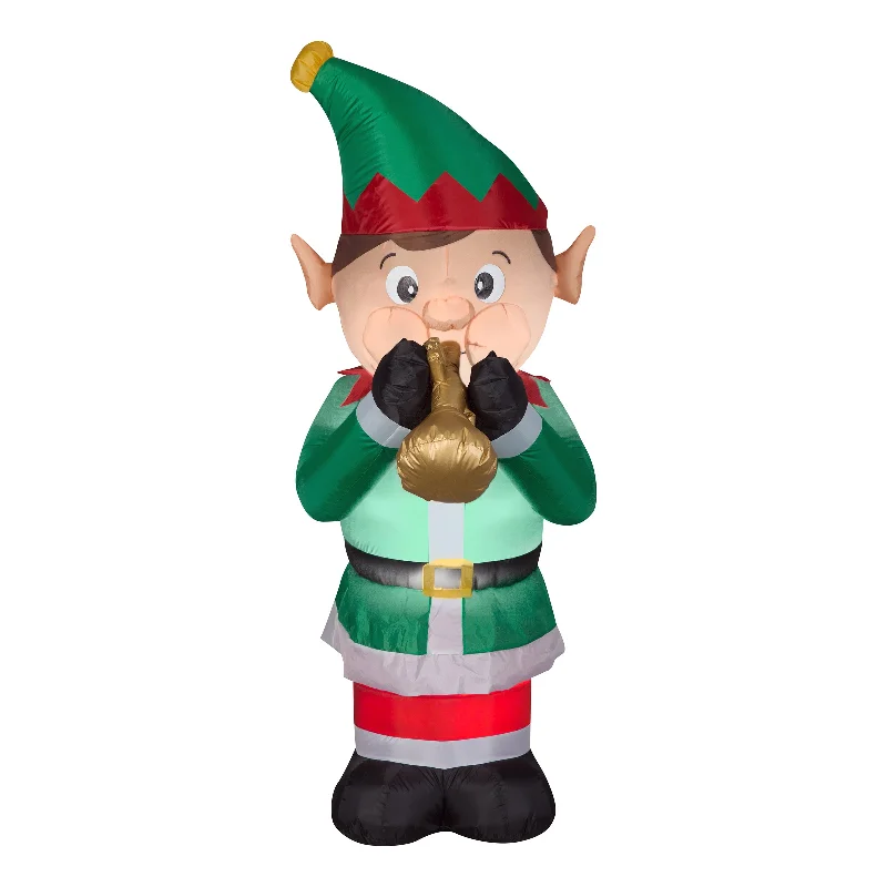 Inflatable Trumpet Playing Elf, LED Lights, Plug In, Christmas Collection, 6 Feet