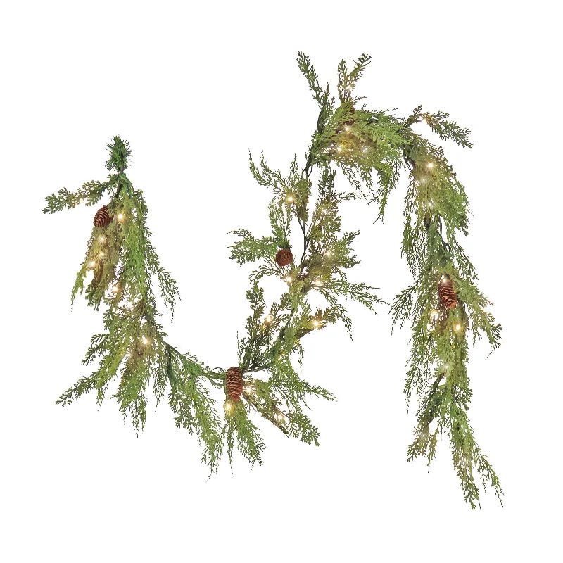 6 ft. Pre-Lit HGTV Home Collection Cozy Winter Cedar Garland