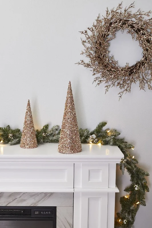 6' Pre-lit Snow Dusted Nulato Pine Garland with Silver Ornaments & Glitter Berry Clusters