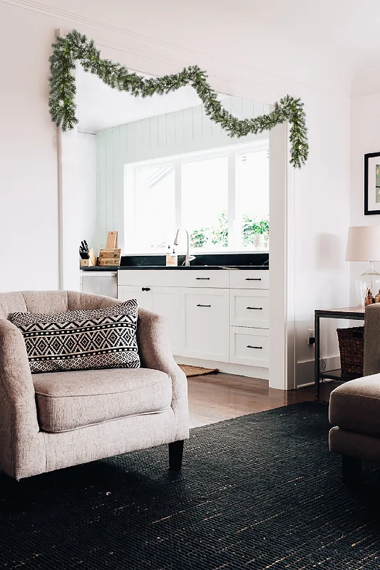 6' Snow Dusted Nulato Pine Garland with Silver Ornaments & Glitter Berry Clusters