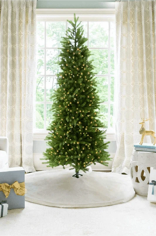 7.5' King Fraser Fir Slim Artificial Christmas Tree with 750 Dual Color Warm White & Multi-Color LED Lights