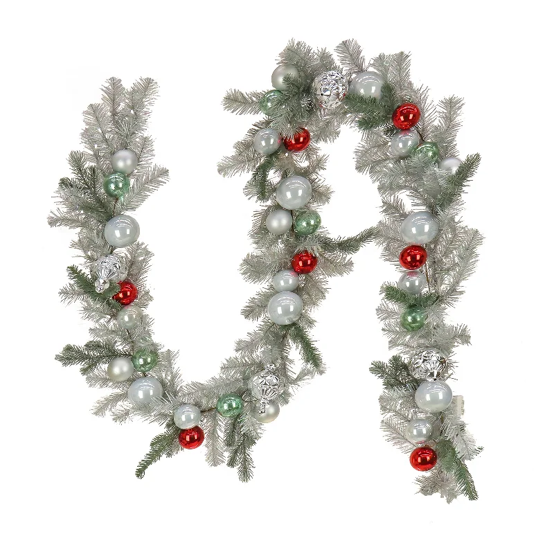 9 ft. Pre-Lit Christmas Be Merry Trimmed Silver Garland with Pure White LED Lights