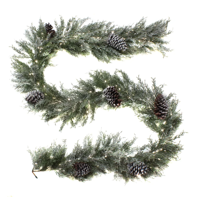 9 ft. Pre-Lit Christmas Core Snowy Garland with Pinecones