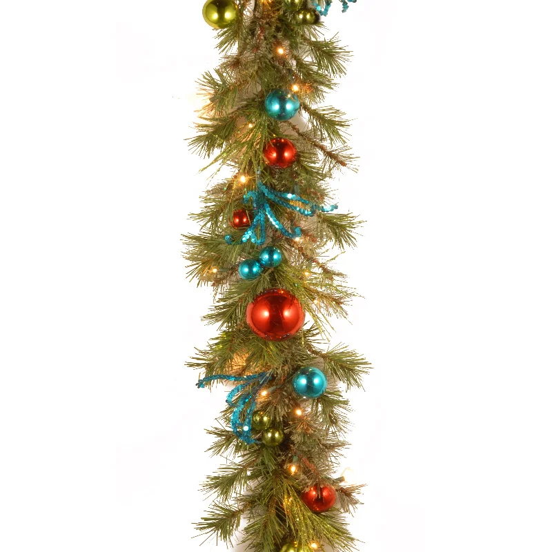 9 ft. Pre-Lit Decorative Collection Retro Garland with Warm White LED Lights