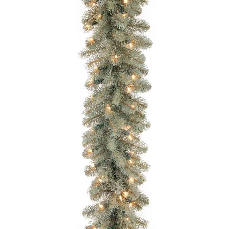 9 ft. Pre-Lit Downswept Douglas Blue Garland with Clear Lights