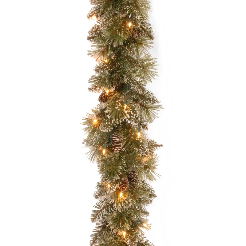 9 ft. Pre-Lit Glittery Bristle Pine Garland with Twinkly LED Lights