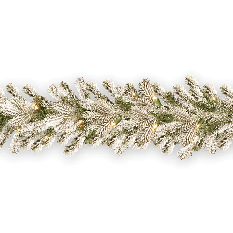 9 ft. Pre-Lit Snowy Sheffield Spruce Garland with Clear Lights