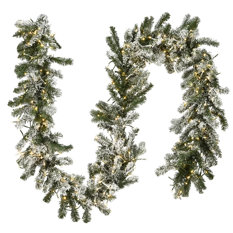 9 ft. Pre-Lit Snowy Sheffield Spruce Garland with LED Lights