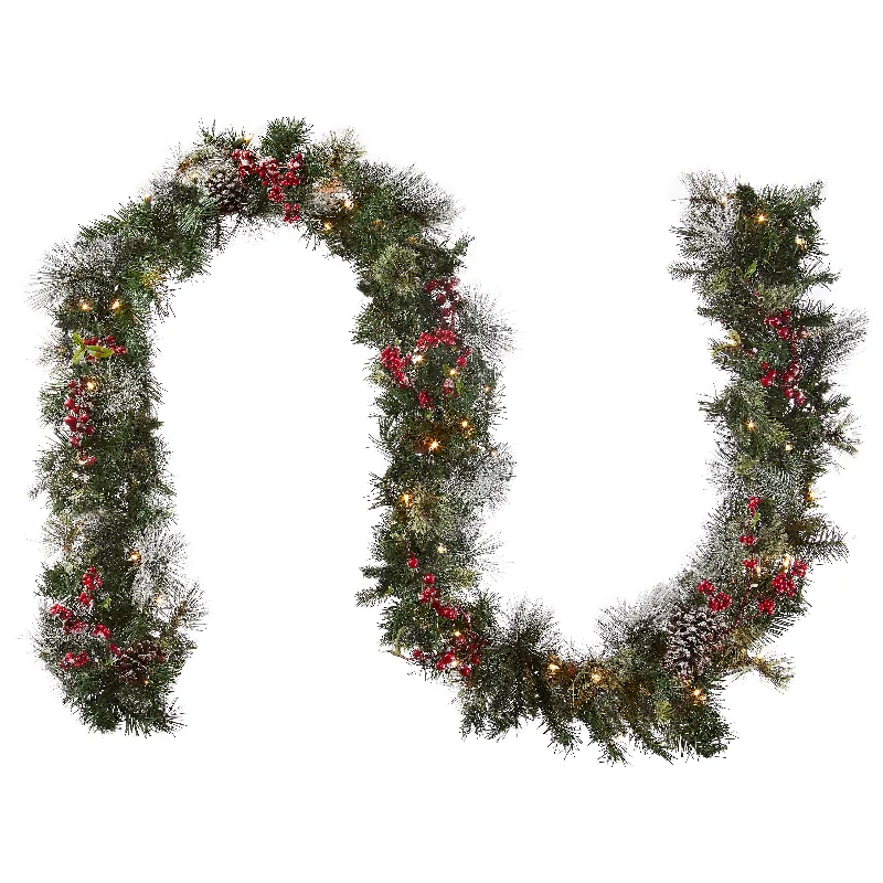 9 ft. Pre-Lit Wintry Berry Garland with Clear Lights